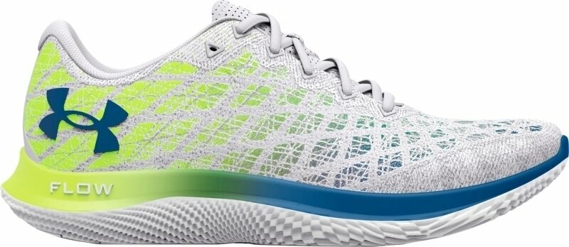 Utcai futócipők Under Armour Men's UA Flow Velociti Wind 2 Running Shoes White/High-Vis Yellow/Cruise Blue 42 Utcai futócipők