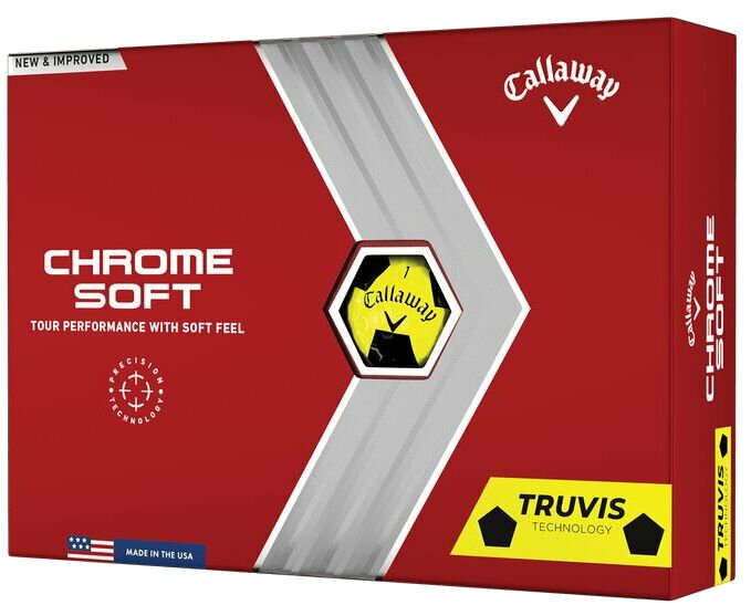 Нова топка за голф Callaway Chrome Soft Yellow Truvis Black 2022