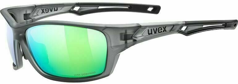 Kerékpáros szemüveg UVEX Sportstyle 232 Polarized Smoke Mat/Mirror Green Kerékpáros szemüveg