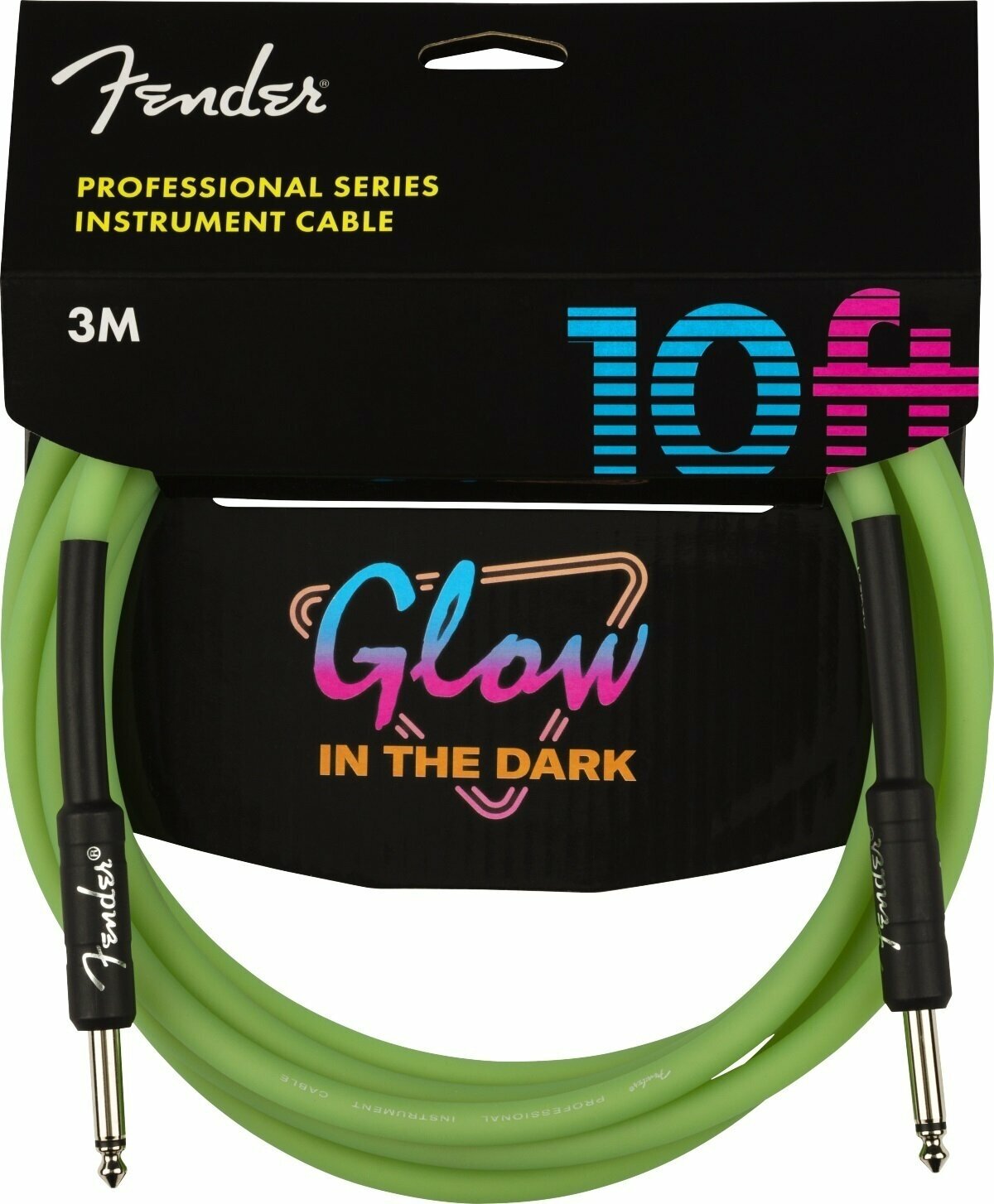 Câble pour instrument Fender Professional Glow in the Dark Vert 3 m Droit - Droit