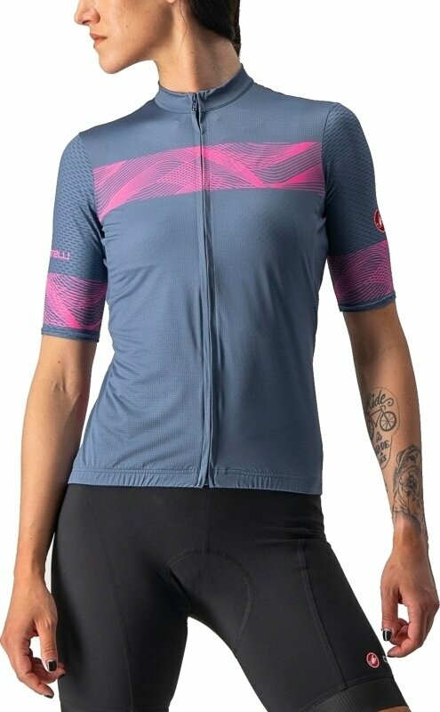 Maglietta ciclismo Castelli Fenice W Maglia Light Steel Blue/Pink Fluo S