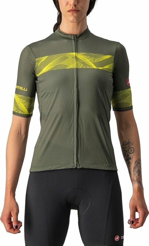 Odzież kolarska / koszulka Castelli Fenice W Military Green/Sulphur XL