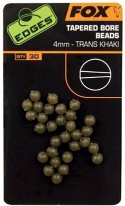 Fishing Clip, Peg, Swivel Fox Edges Tapered Bore Beads 4mm Trans Khaki