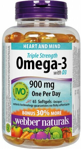 Omega-3 mastné kyseliny Webber Naturals Omega-3 Triple Strength + D3 Omega-3 mastné kyseliny