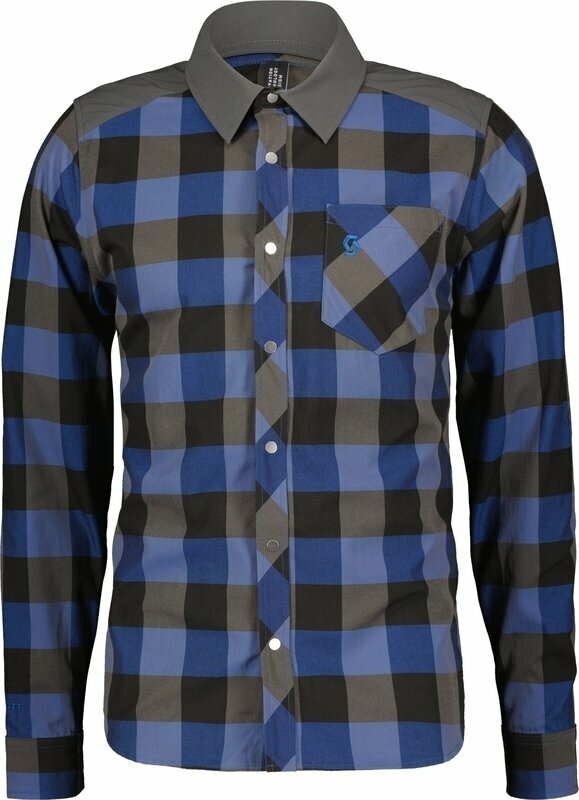 Pyöräilypaita Scott Trail Flow Check L/SL Men's Shirt Shirt Storm Blue/Dark Grey 2XL