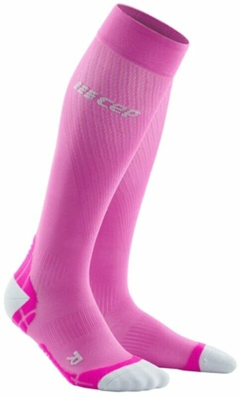 Meias de corrida CEP WP207Y Compression Tall Socks Ultralight Pink/Light Grey II Meias de corrida