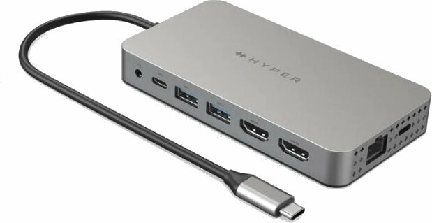 USB-hubb HYPER HyperDrive Duel HDMI 10-in1 Travel Dock for M1 MacBook (silicon Motion)