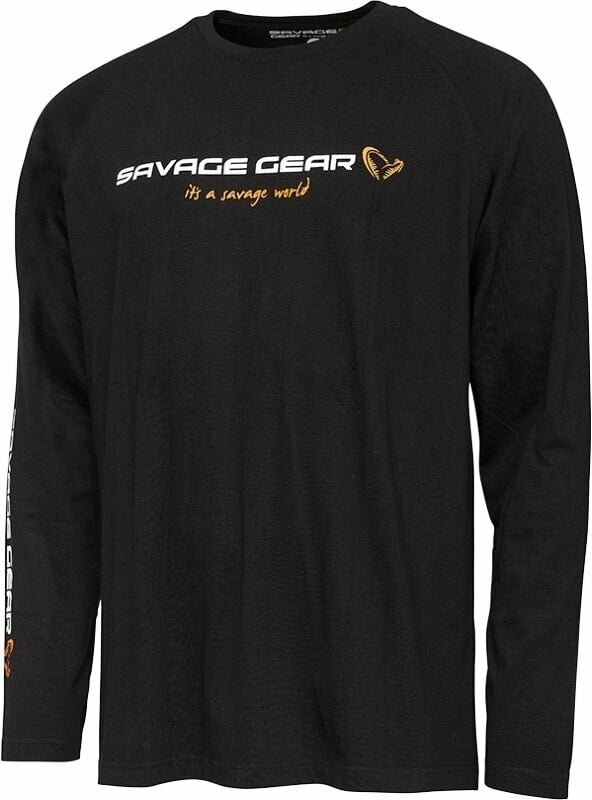 Horgászpóló Savage Gear Horgászpóló Signature Logo Long Sleeve T-Shirt Black Caviar XL