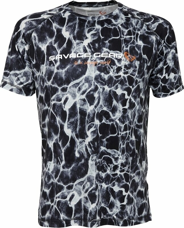 Horgászpóló Savage Gear Horgászpóló Night UV T-Shirt Black Waterprint L