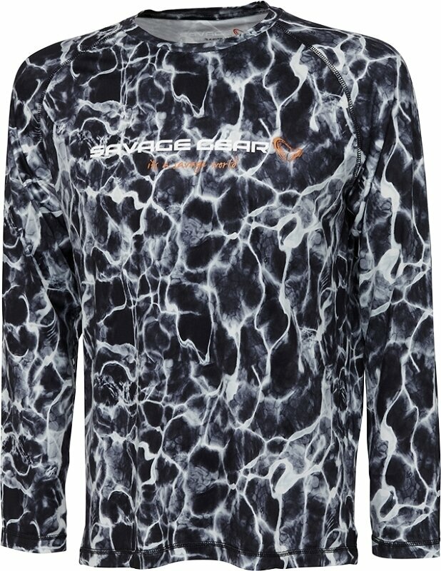 Tričko Savage Gear Tričko Night UV Long Sleeve T-Shirt Black Waterprint M