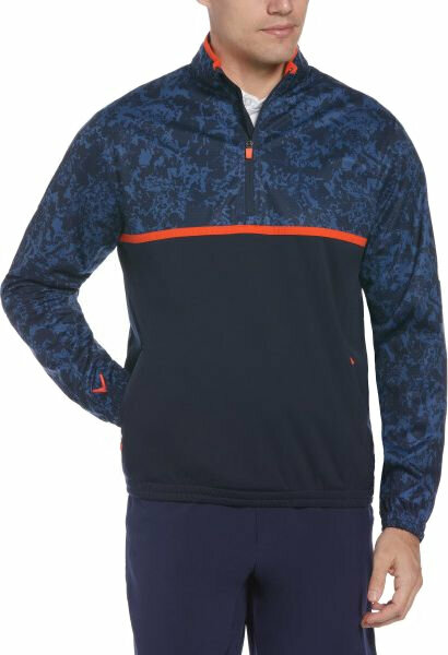 Callaway Mens Abstract Camo Printed Wind 1/4 Zip Navy Blazer XL
