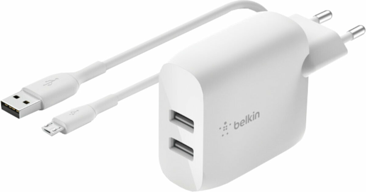 Adaptador CA Belkin Dual USB-A Wall Charger with A-mUSB 24W