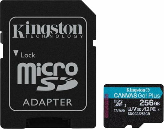 Memory Card Kingston 256GB microSDXC Canvas Go! Plus U3 UHS-I V30 + SD Adapter SDCG3/256GB