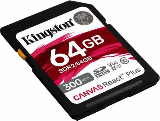 Memory Card Kingston 64GB Canvas React Plus SDHC UHS-II U3 V90 for Full HD/4K/8K SDR2/64GB
