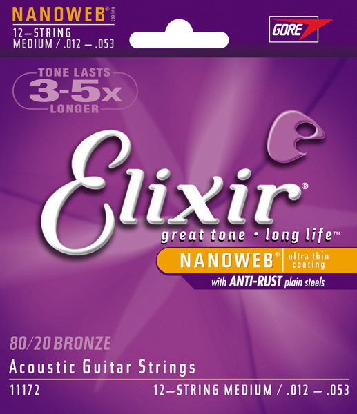 Cordes de guitares acoustiques Elixir 11172 Acoustic NANOWEB 80/20 Bronze 12-string Medium