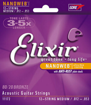 Set de corzi pentru chitară acustică Elixir 11172 Acoustic NANOWEB 80/20 Bronze 12-string Medium - 1