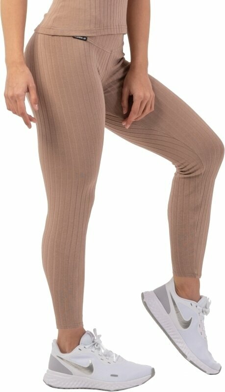 Fitness-bukser Nebbia Organic Cotton Ribbed High-Waist Leggings Brown M Fitness-bukser