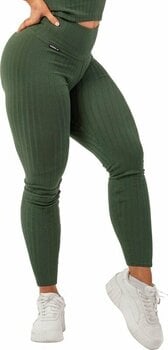 Fitness Trousers Nebbia Organic Cotton Ribbed High-Waist Leggings Dark Green M Fitness Trousers - 1