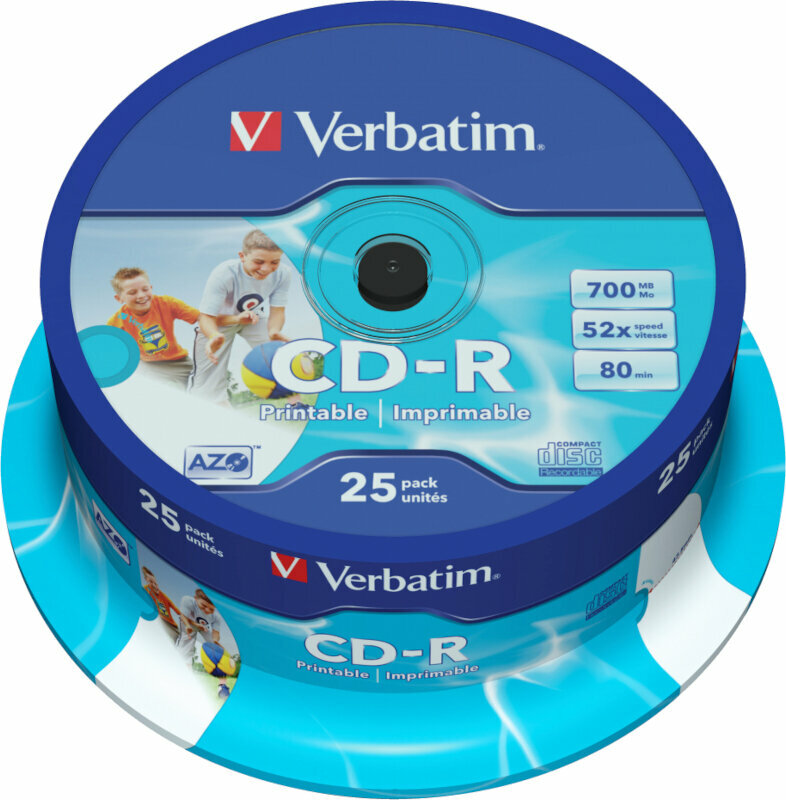 Medium retro Verbatim CD-R 80 Wide Inkjet Printable 52x 25pcs 43439