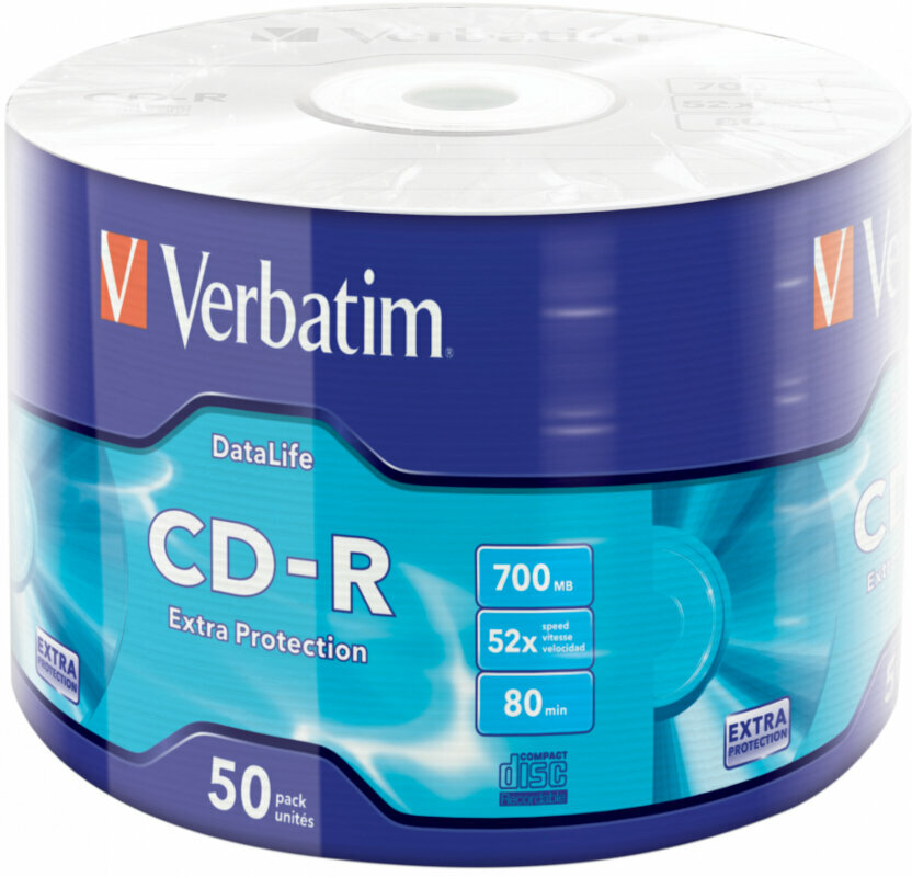 Retro médium Verbatim CD-R 700MB Extra Protection 52x wrap 50pcs 43787