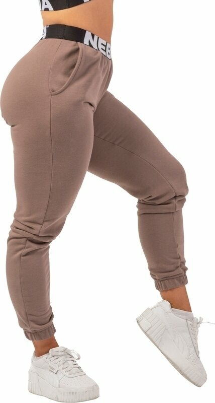 Fitness Trousers Nebbia Iconic Mid-Waist Sweatpants Brown L Fitness Trousers