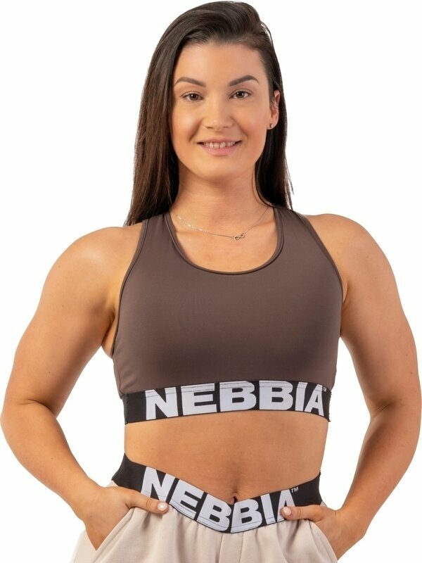 Fitness spodní prádlo Nebbia Medium Impact Cross Back Sports Bra Brown S Fitness spodní prádlo