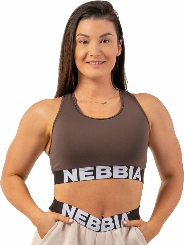 Fitness-undertøj Nebbia Medium Impact Cross Back Sports Bra Brown L Fitness-undertøj