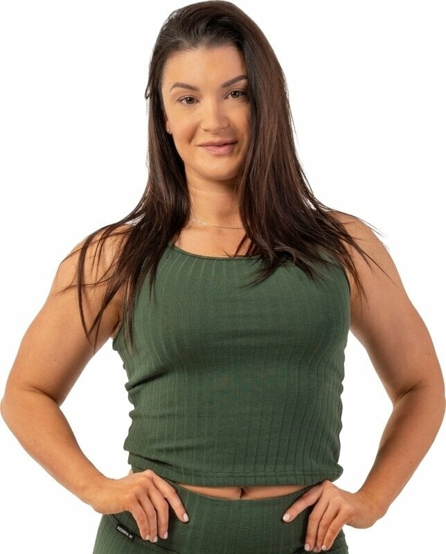 Fitness tričko Nebbia Organic Cotton Ribbed Tank Top Dark Green S Fitness tričko