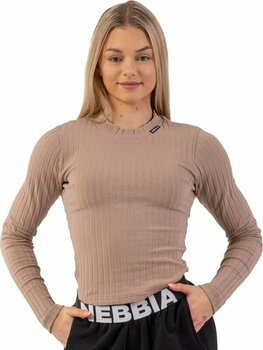 Fitness tričko Nebbia Organic Cotton Ribbed Long Sleeve Top Brown XS Fitness tričko - 1