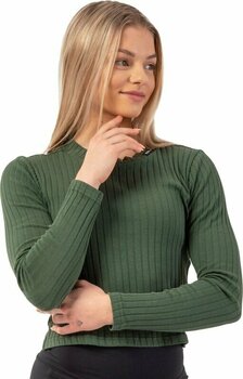 Fitness T-shirt Nebbia Organic Cotton Ribbed Long Sleeve Top Dark Green XS Fitness T-shirt - 1