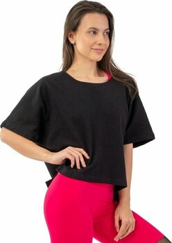 Fitness shirt Nebbia Organic Cotton Loose Fit "The Minimalist" Crop Top Black XS-S Fitness shirt - 1