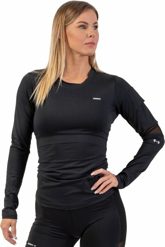 Nebbia Long Sleeve Smart Pocket Sporty Top Black L