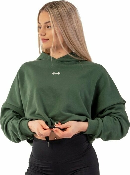 Nebbia Loose Fit Crop Hoodie Iconic Dark Green XS-S