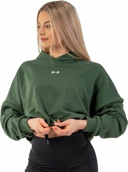 Fitness-sweatshirt Nebbia Loose Fit Crop Hoodie Iconic Dark Green XS-S Fitness-sweatshirt - 1