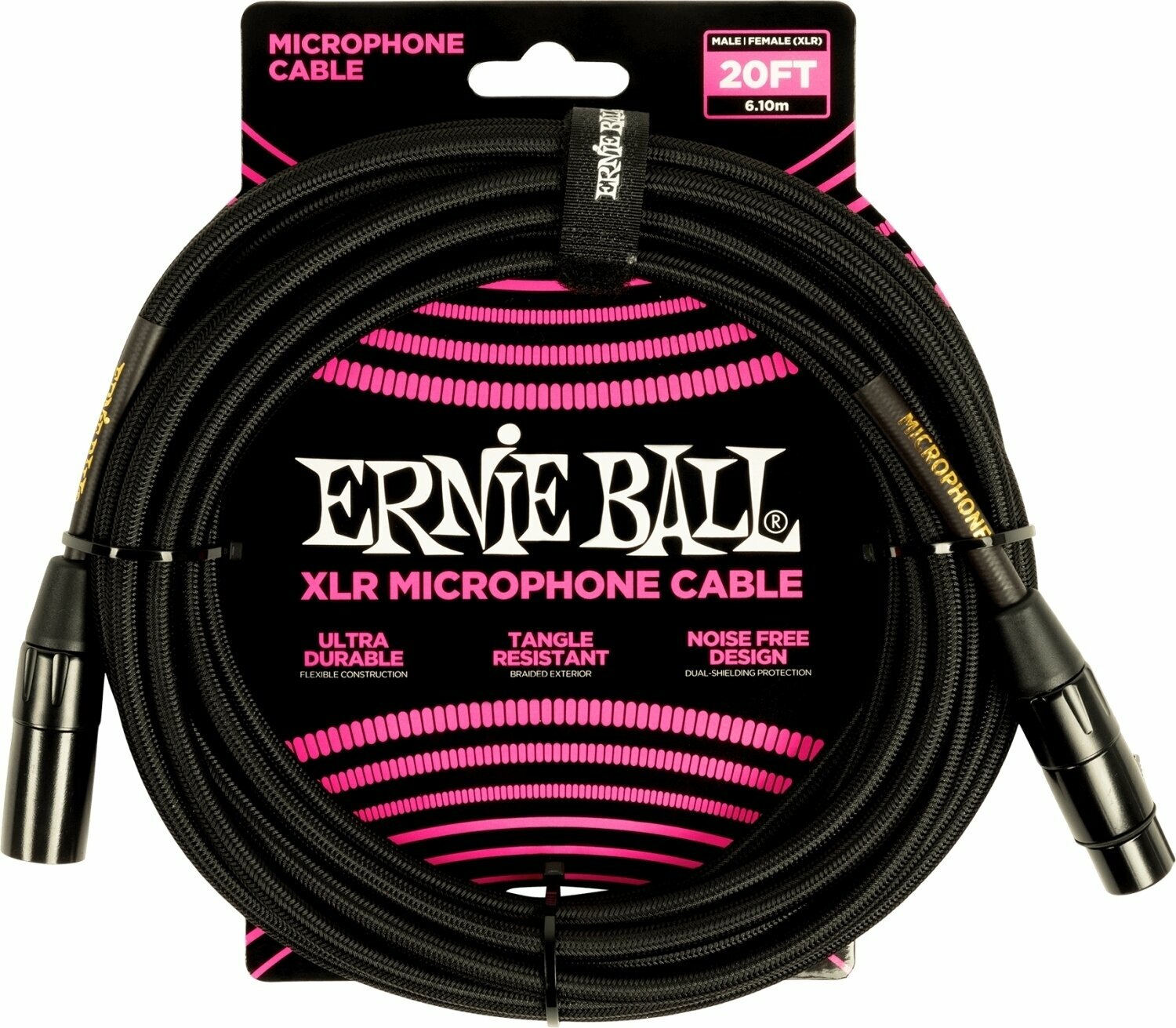 Câble pour microphone Ernie Ball 6392 Noir 6,1 m