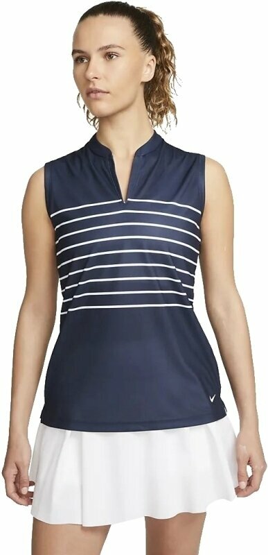 Polo-Shirt Nike Dri-Fit Victory Stripe Womens Sleeveless Polo Shirt Obsidian/White/White L