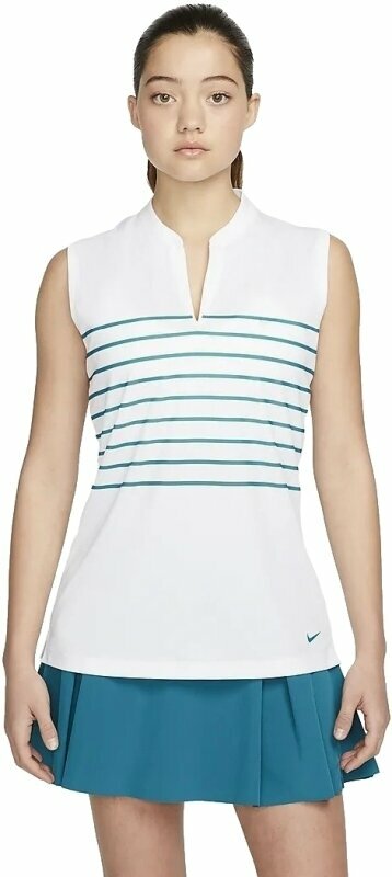 Camisa pólo Nike Dri-Fit Victory Stripe Womens Sleeveless White/Bright Spruce/Bright Spruce L Camisa pólo