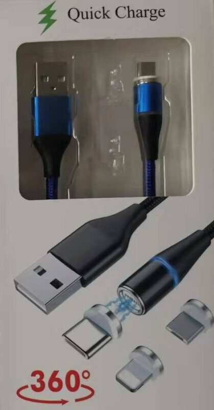 USB-kabel PremiumCord Magnetic microUSB and USB-C Charging Cable Blue Blauw 1 m USB-kabel