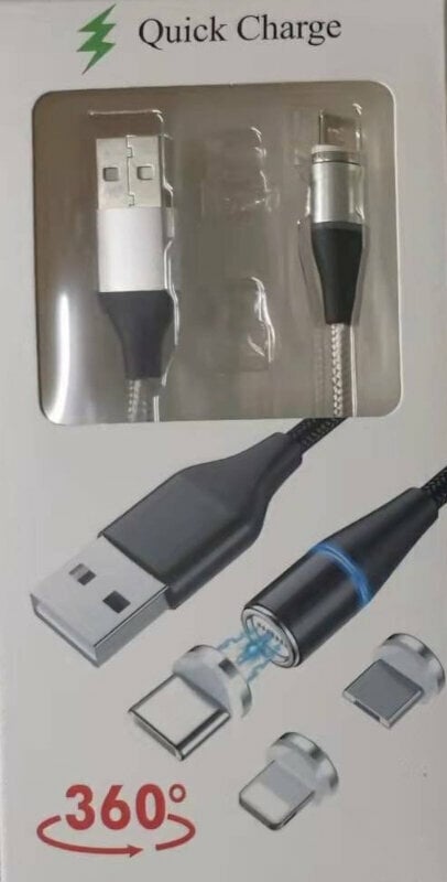 USB kabel PremiumCord Magnetic microUSB and USB-C Charging Cable Silver Srebrna 1 m USB kabel