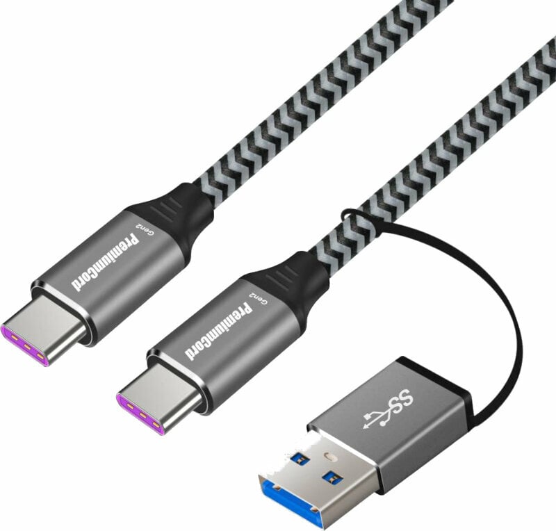 Cable USB PremiumCord USB-C to USB-C with Reduction Braided Gris 2 m Cable USB