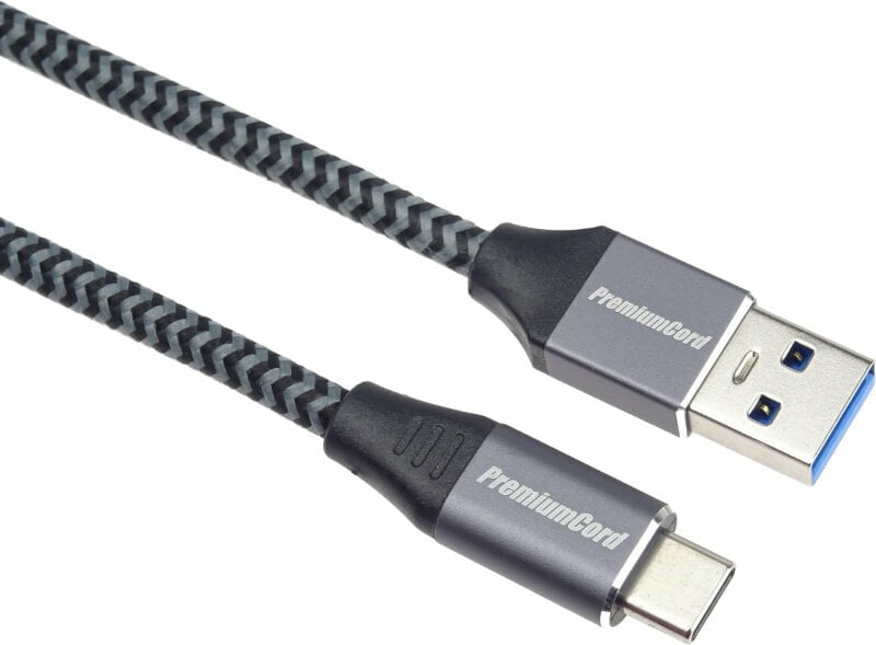 USB kabel PremiumCord USB-C - USB-A 3.0 Braided Siva 0,5 m USB kabel