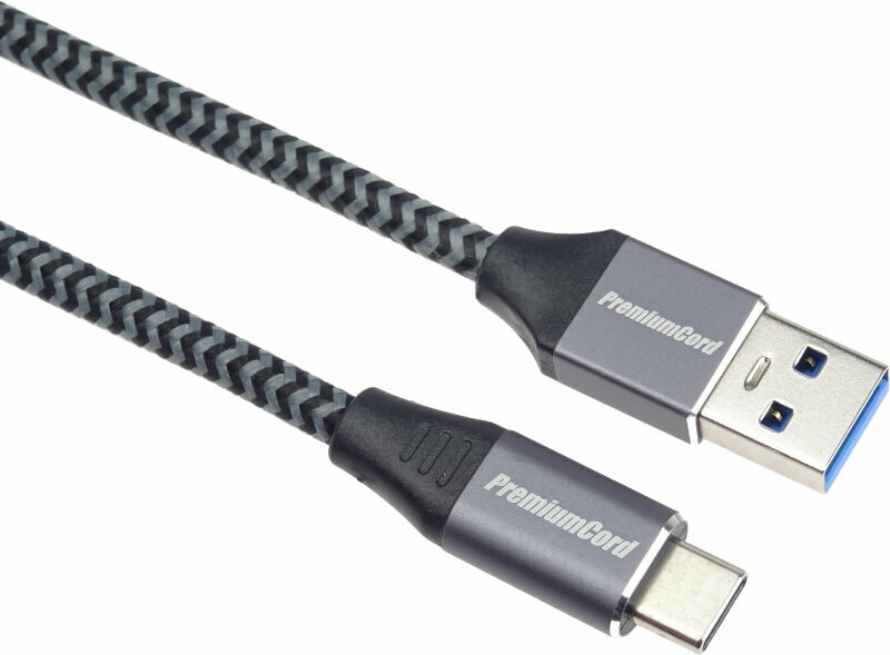 USB Cable PremiumCord USB-C - USB-A 3.0 Braided Grey 2 m USB Cable