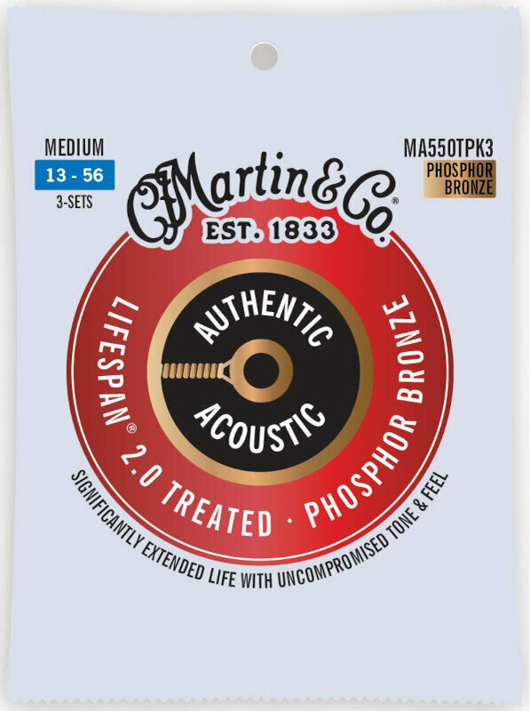 Cordes de guitares acoustiques Martin MA550TPK3 Authentic Lifespan