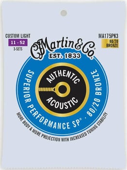 Cordas de guitarra Martin MA175PK3 Authentic SP - 1