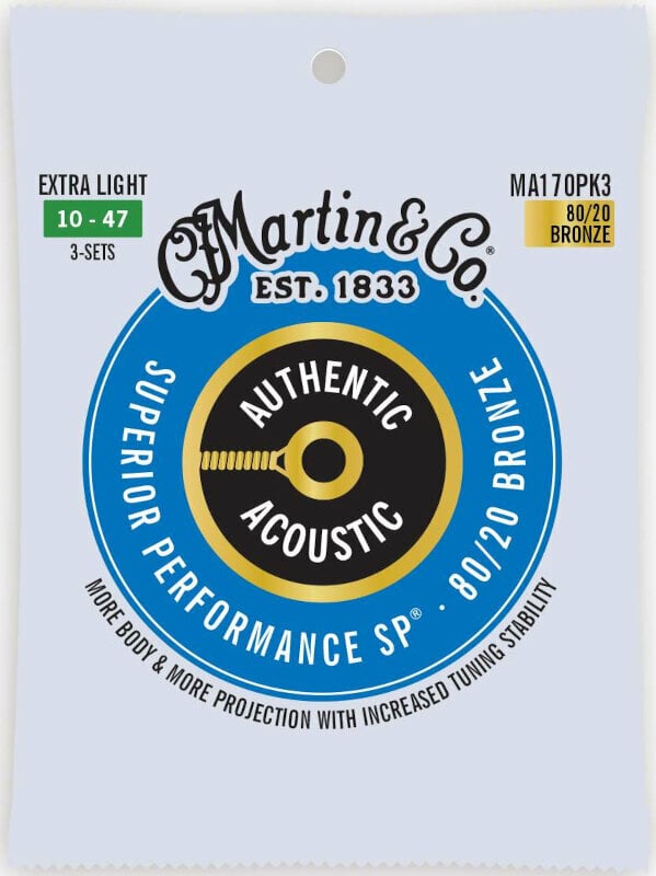 Cordes de guitares acoustiques Martin MA170PK3 Authentic SP