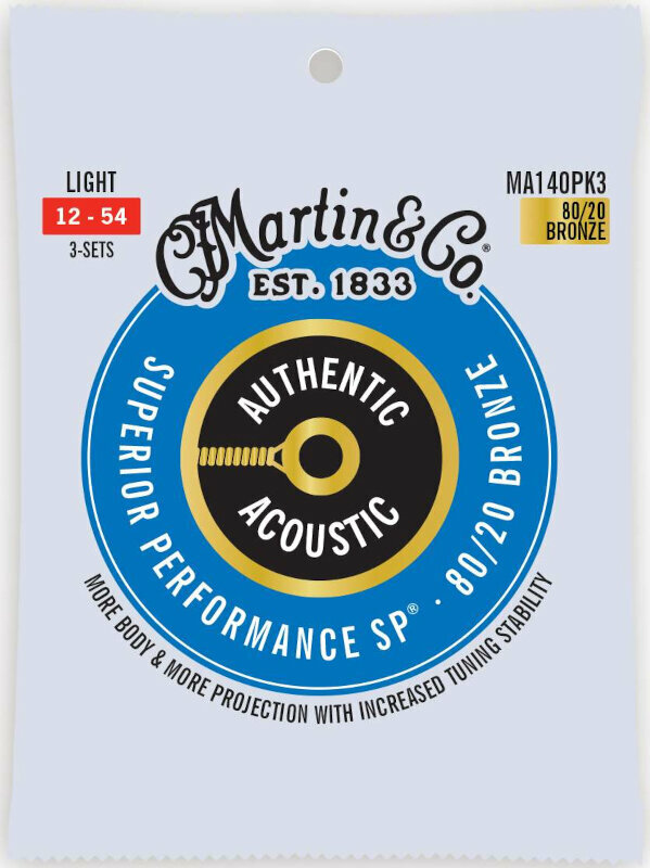 Cordes de guitares acoustiques Martin MA140PK3 Authentic SP