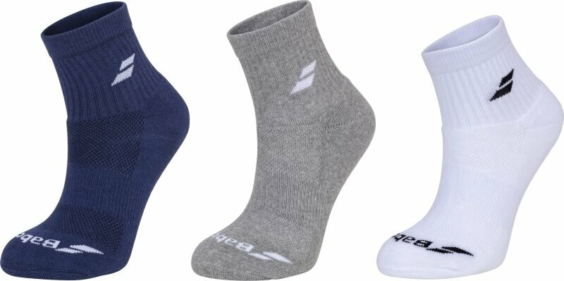 Socks Babolat Quarter 3 Pairs Pack White/Estate Blue/Grey 43-46 Socks