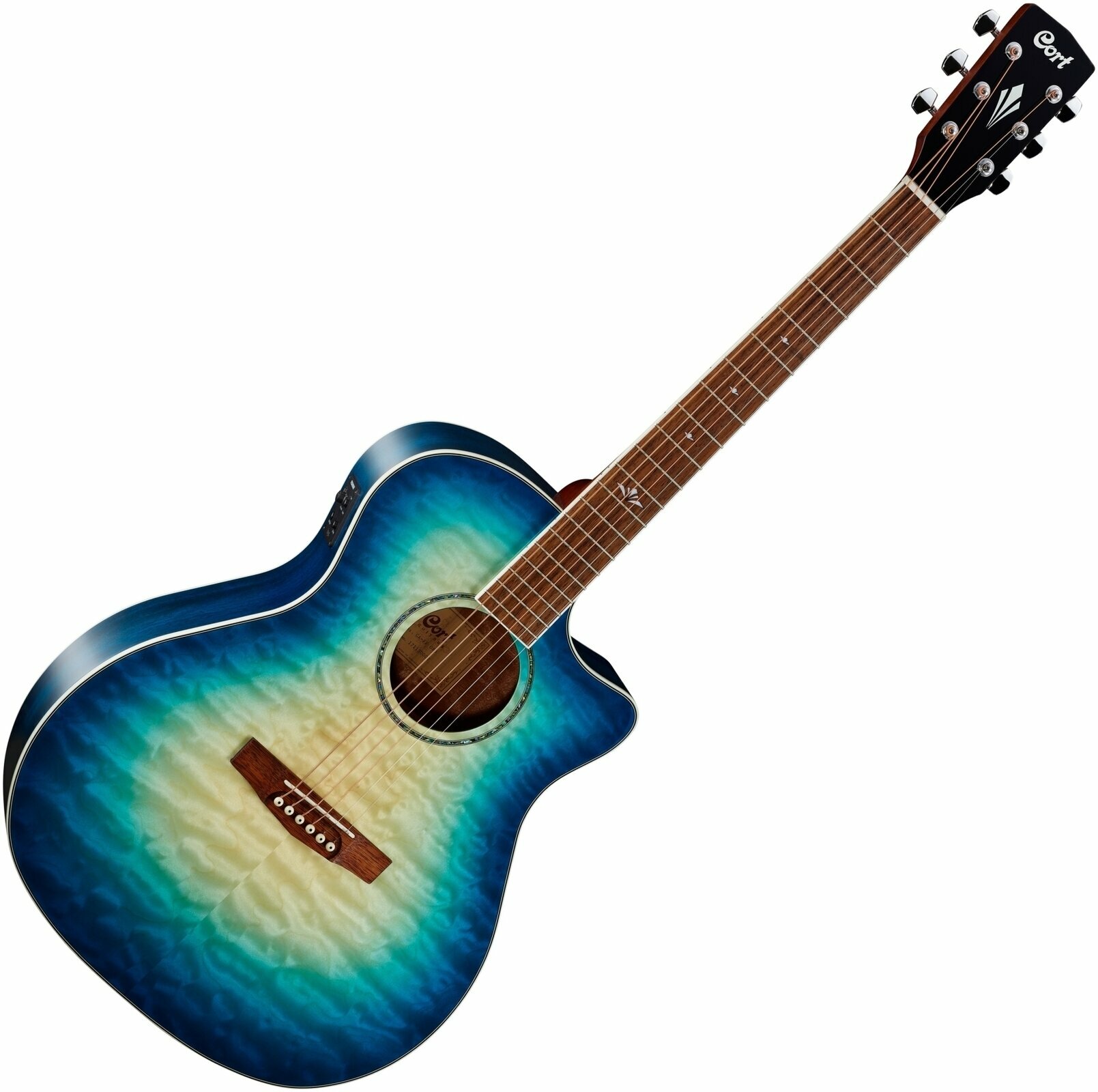 Jumbo elektro-akoestische gitaar Cort GA-QF-CBB Coral Blue Burst