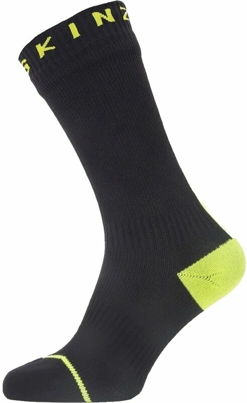 Kolesarske nogavice Sealskinz Waterproof All Weather Mid Length Sock With Hydrostop Black/Neon Yellow M Kolesarske nogavice