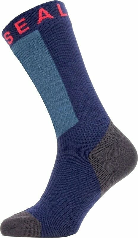 Чорапи за колоездене Sealskinz Waterproof Warm Weather Mid Length Sock With Hydrostop Navy Blue/Grey/Red M Чорапи за колоездене